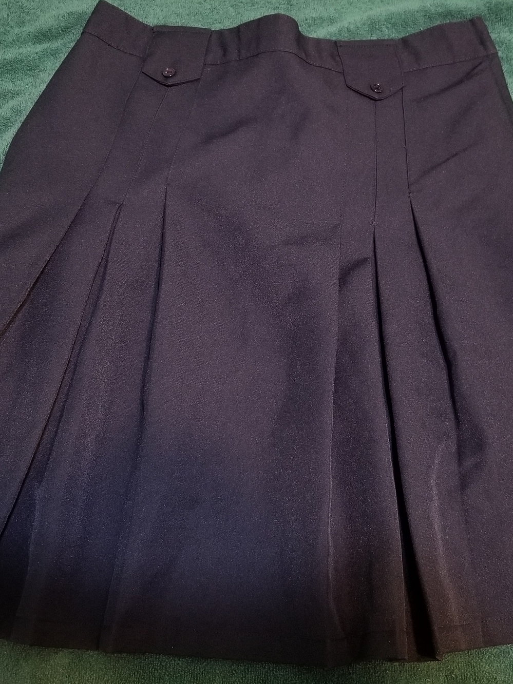 Lee School Navy Girl’s 16 1/2 Pleated School Uniform Skirt With Button Tabs